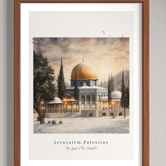 Snow-Kissed Sanctity: Al Aqsa Watercolour Painting
