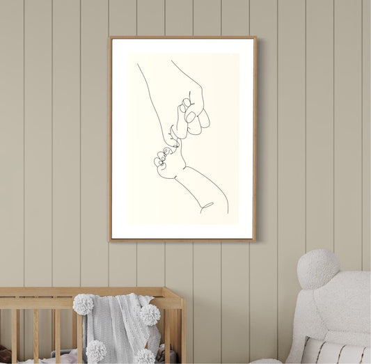Tender Embrace: Line Art Print of Hand Holding Baby's Hand - Symbol of Unbreakable Love