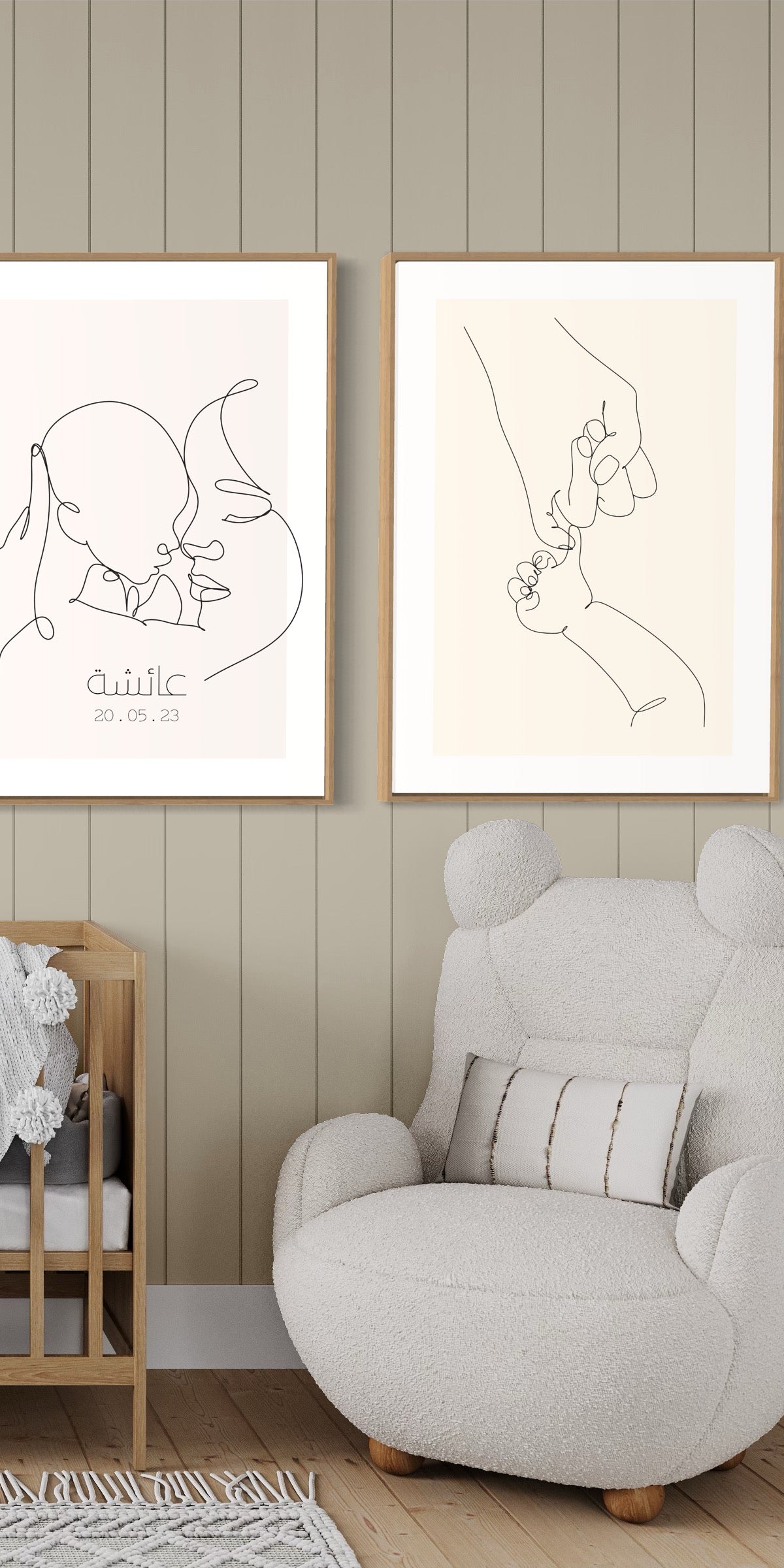 Tender Embrace: Line Art Print of Hand Holding Baby's Hand - Symbol of Unbreakable Love
